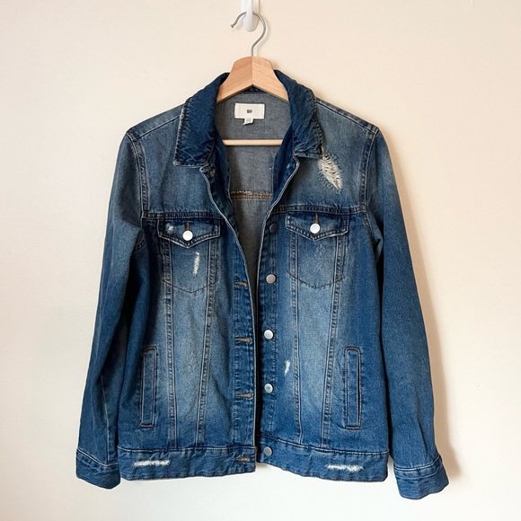BP Denim Trucker Jean Jacket Distressed Oversized Size XXS - Picture 3 of 6